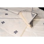 Round cotton tablecloth with gray embroidery and 9 napkins
