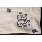 Circular cotton tablecloth with grey embroidery and 9 napkins