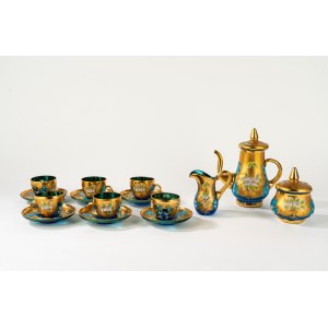 Murano blue glass coffee set with embossed flowers