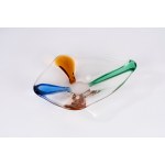 Clear crystal centerpiece with blue, green, and orange accents, 1950s