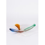 Clear crystal centerpiece with blue, green, and orange accents, 1950s