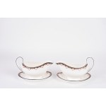 Pair of white porcelain sauce boats decorated in polychrome, Wedgwood