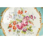 Square polychrome porcelain salad bowl with ladle, Pillivuyt France