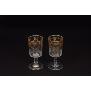Pair of cut crystal goblets painted in gold, France, 19th century