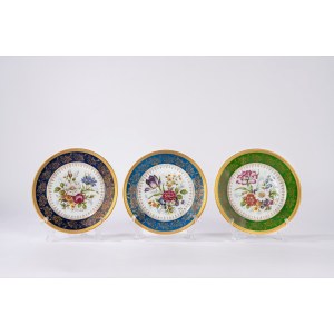 Three polychrome porcelain plates, Limoges, France