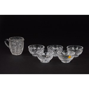 Five small bowls and a small jug made of Bohemian crystal