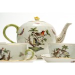 Porcelain tea set with gold trim and butterfly and bird decoration. Herend Hungary.