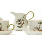 Porcelain tea set with gold trim and butterfly and bird decoration. Herend Hungary.