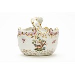 Porcelain candy holder with a wavy, gilded rim, decorated in relief with swirls, Herend, Hungary