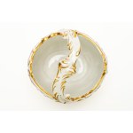 Porcelain candy holder with a wavy, gilded rim, decorated in relief with swirls, Herend, Hungary