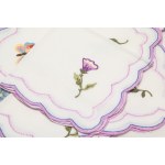 Lightweight linen tablecloth with 12 napkins decorated with fruit, flowers, lemons, and butterflies