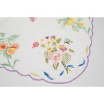 Lightweight linen tablecloth with 12 napkins decorated with fruit, flowers, lemons, and butterflies