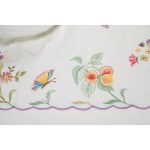 Lightweight linen tablecloth with 12 napkins decorated with fruit, flowers, lemons, and butterflies