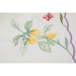 Lightweight linen tablecloth with 12 napkins decorated with fruit, flowers, lemons, and butterflies