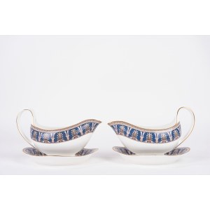 Pair of white porcelain sauce boats decorated in polychrome, Wedgwood