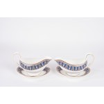 Pair of white porcelain sauce boats decorated in polychrome, Wedgwood