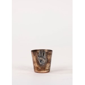 Gucci, Small metal cup with applied hand-shaped decoration