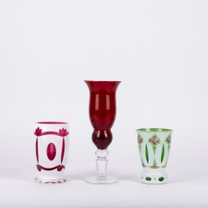 Three Bohemian crystal goblets, 1930s–1940s