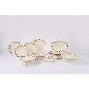 White porcelain dinner service with gray and pink decorations, Laveno Verbano