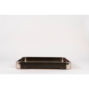Tray in green maple root and chromed steel, Tommaso Barbi, 1970s