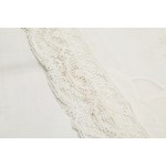 Tablecloth embroidered with inlaid flowers, featuring sheer organdy inserts and a lace border, with 12 napkins