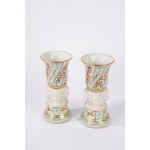Pair of porcelain vases with biscuit-colored cherub heads
