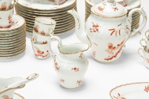 Porcelain dinner service with red roosters, Doccia, Richard Ginori, 20th century.