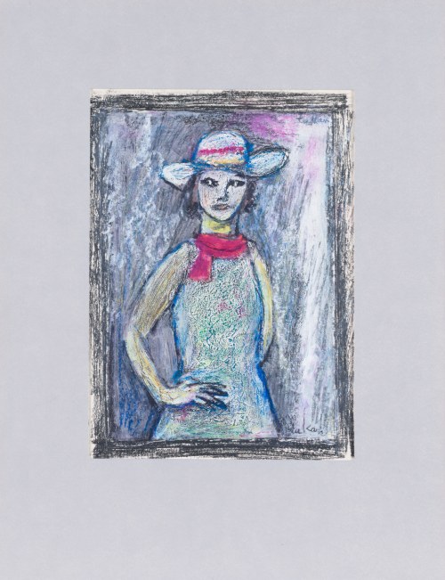 Eugeniusz TUKAN-WOLSKI (1928-2014), Portret damy w kapeluszu i różowym szalu