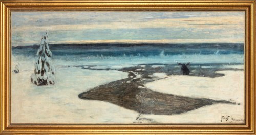 Julian FAŁAT (1853 - 1929), Zimowy wschód słońca na Polesiu, 1900