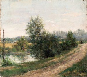Józef SZERMENTOWSKI (1833-1876), Pejzaż nadwodny/ Nad strumieniem, lata 60-te XIX w.