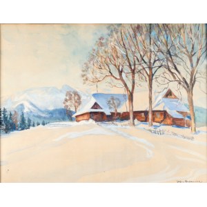 Stefan FILIPKIEWICZ (1879-1944), Pejzaż zimowy z chatami