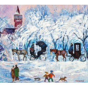 Jan SZANCENBACH (1928–1998), Horse-Drawn Carriages Near the Barbican