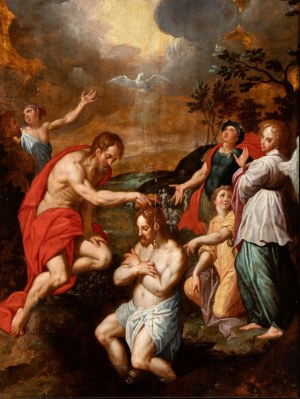 Jacob de Backer (ambito di) (Anversa 1555 - 1585), The baptism of Christ