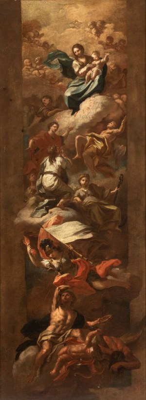 Sebastiano Conca (attribuito a) (Gaeta 1680 - Napoli 1764), Madonna in Glory with Hosts of Angels and Penitents