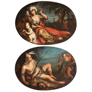Giuseppe Antonio Ghedini (Ficarolo, 1707 - Ferrare, 1791), a) Allégorie de l'Asie ; b) Allégorie de l'Amérique. Une paire de tableaux.
