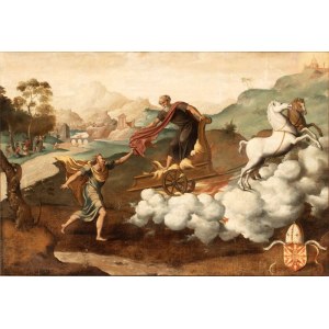 Maestro del figliol prodigo (attribuito a) (attivo ad Anversa nel secondo terzo del XVI secolo), Elijah taken up into Heaven