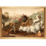 Maestro del figliol prodigo (attribuito a) (attivo ad Anversa nel secondo terzo del XVI secolo), Elijah taken up into Heaven