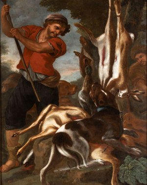 Baldassarre De Caro (attribuito a) (Napoli 1689 - 1750), Two Hunters with a Dog and Game