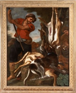 Baldassarre De Caro (attribuito a) (Napoli 1689 - 1750), Two Hunters with a Dog and Game