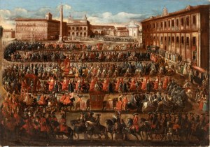 Artista attivo a Roma, inizio XVIII secolo, The Cavalcata del Possesso of Clement XI towards the Lateran Palace
