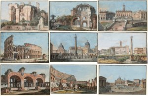 Artista attivo a Roma, XVIII secolo, Views of Rome. Series of 9 watercolour