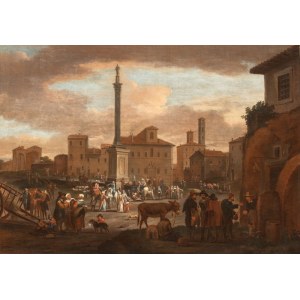 Pieter van Bredael (Anversa 1629 - 1719), View of the Piazza di Santa Maria Maggiore with figures