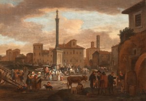 Pieter van Bredael (Anversa 1629 - 1719), View of the Piazza di Santa Maria Maggiore with figures