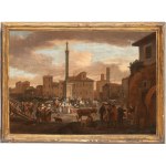 Pieter van Bredael (Anversa 1629 - 1719), View of the Piazza di Santa Maria Maggiore with figures