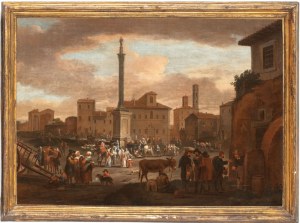 Pieter van Bredael (Anversa 1629 - 1719), View of the Piazza di Santa Maria Maggiore with figures