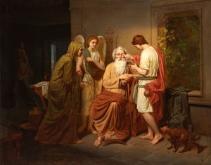 Johan August Malmström (attribuito a) (Motala 1829 - Stoccolma 1901), Tobias Healing His Blind Father's Eyes
