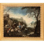 Domenico Brandi (Napoli 1684 - 1736), Famiglia di pastori con gregge in un paesaggio