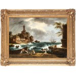 Claude Joseph Vernet (disciple de) (Avignon, 1714 - Paris, 1789), Paysage marin orageux avec des pêcheurs