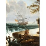 Claude Joseph Vernet (disciple de) (Avignon, 1714 - Paris, 1789), Paysage marin orageux avec des pêcheurs