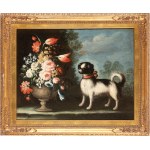 Artista emiliano, XVIII secolo, Vase of Flowers with a Small Dog